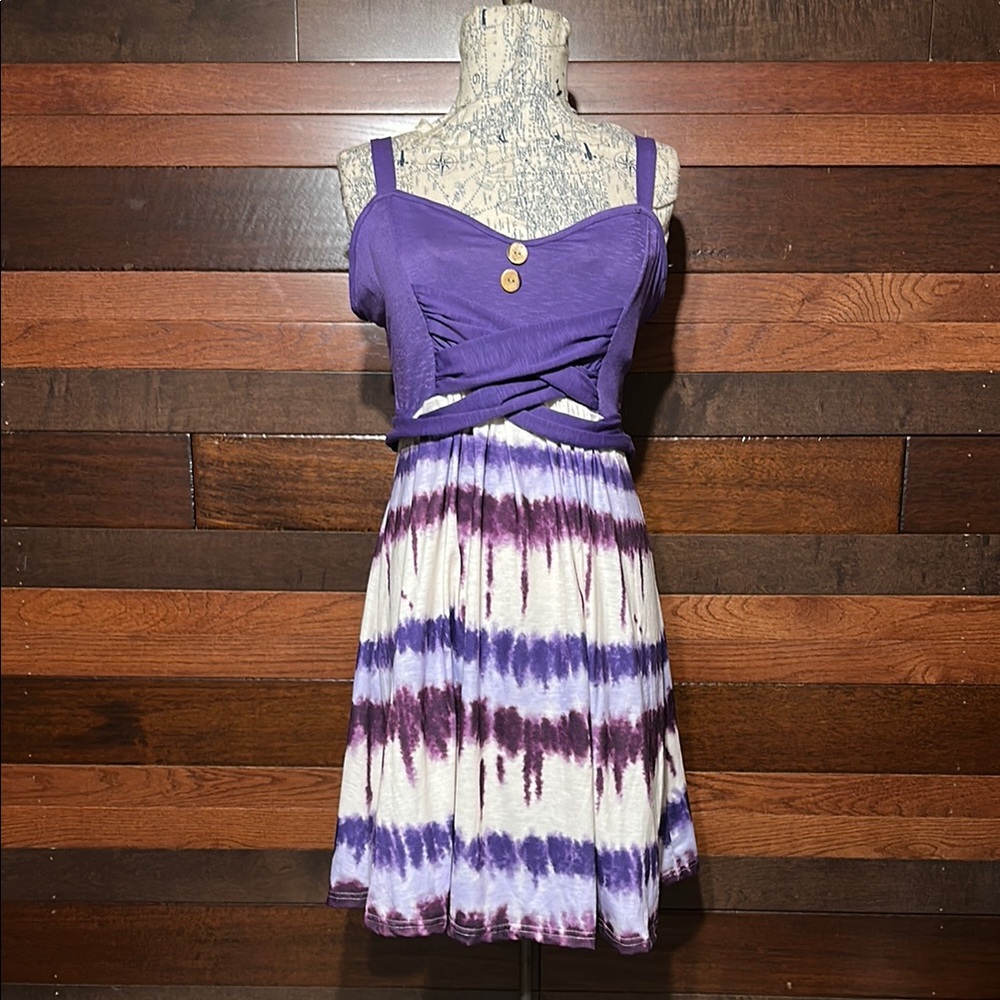 No Brand Tag Purple and White Tie-Dye Women's Dress